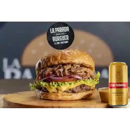 Hambur pulled pork bbq+club dorada269ml