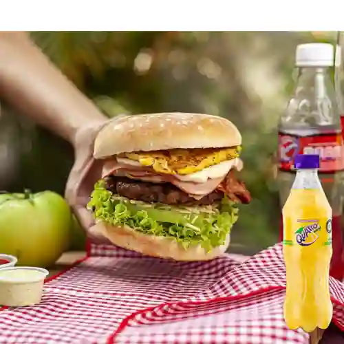 Combo Hamburguesa Artesanal Mixta +Quatro Orig 400ML