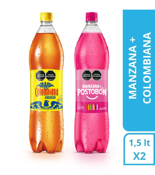 Postobón Gaseosa Manzana + Colombiana 2 x 1.5 l