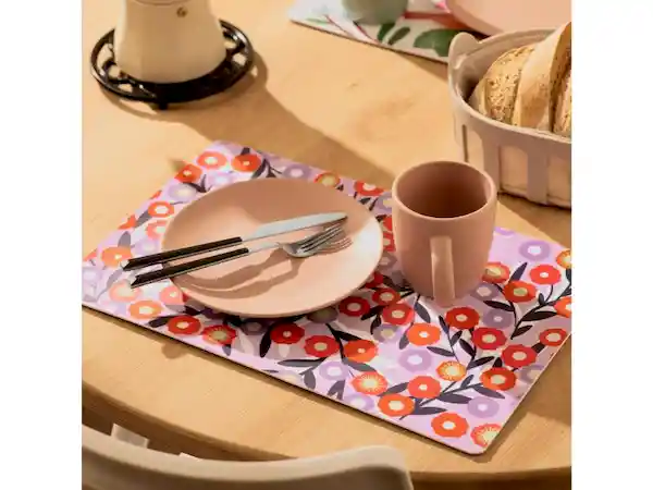 Set Individual Goma Flores Rosa y Negro Casaideas
