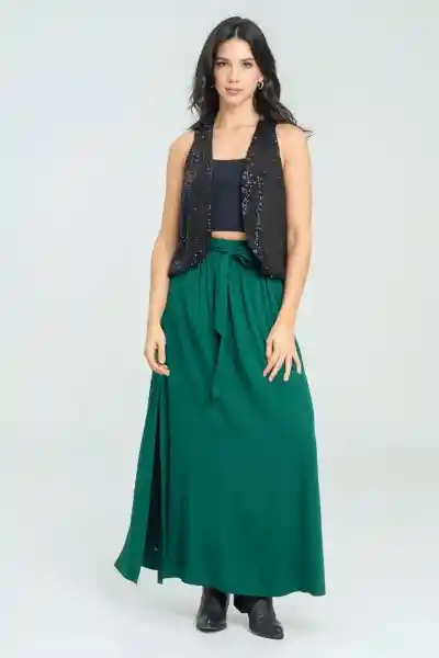 Falda Larga Chleo Color Verde Oscuro Talla 6 Ragged