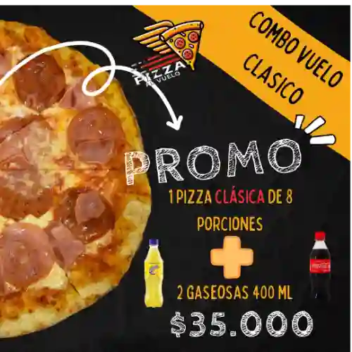 1 Pizza Clásica + 2 Gaseosas 400 ml