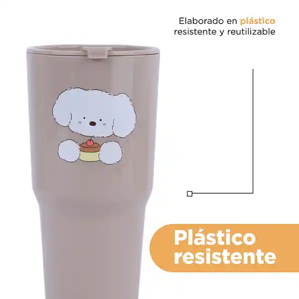 Vaso de Plástico Guji Guji Con Bolsa de Tela Café Miniso