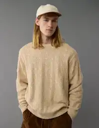 Suéter Tejido Hombre Beige Talla MEDIUM 1900209 American Eagle