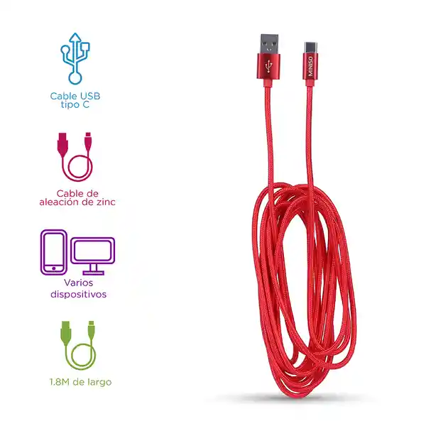 Cable de Datos de Aluminio Trenzado Tipo C 3A Rojo Miniso