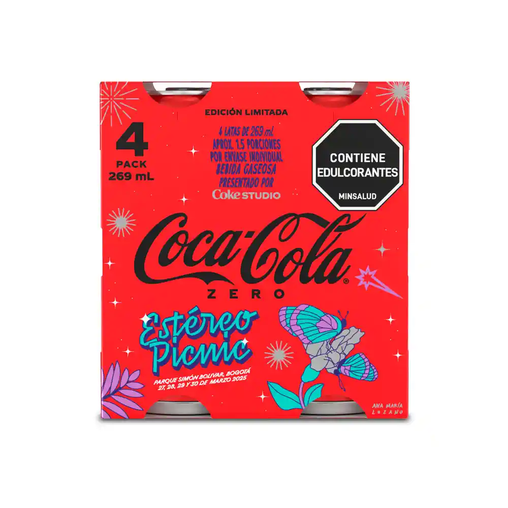 Gaseosa Coca Cola Zero Estereo Picnic 4 und x 269 ml