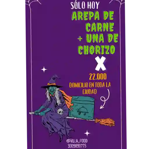 Arepa de carne + arepa de chorizo