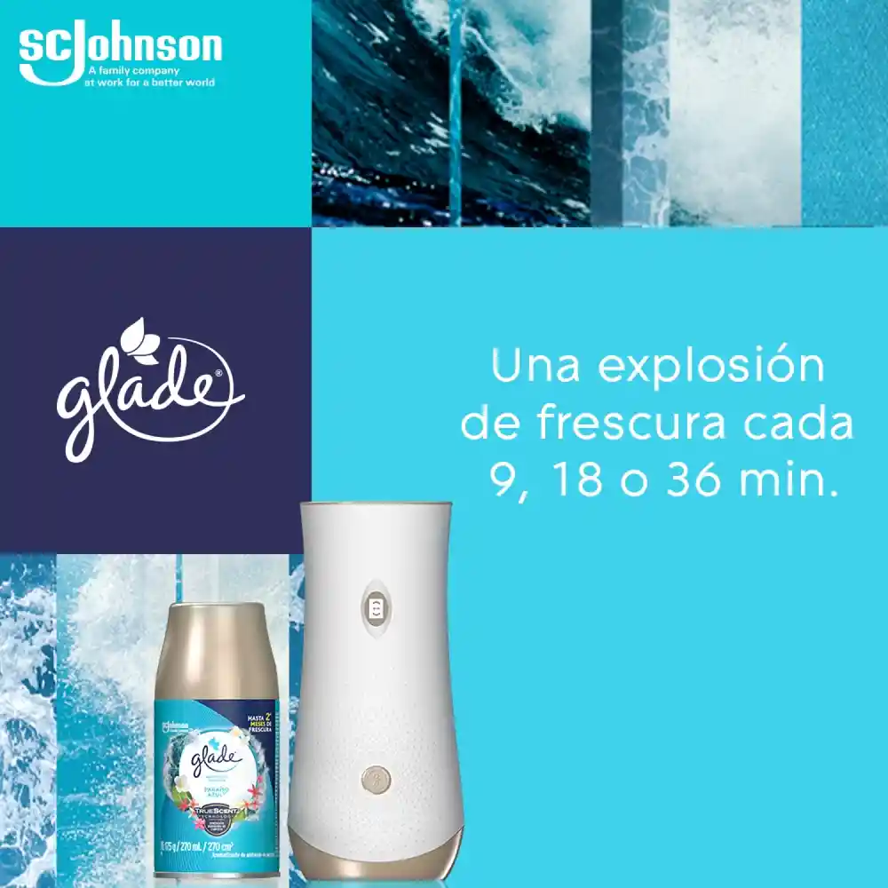 Glade Ambientador Automático en Aerosol Aparato Paraíso Azul 175 g