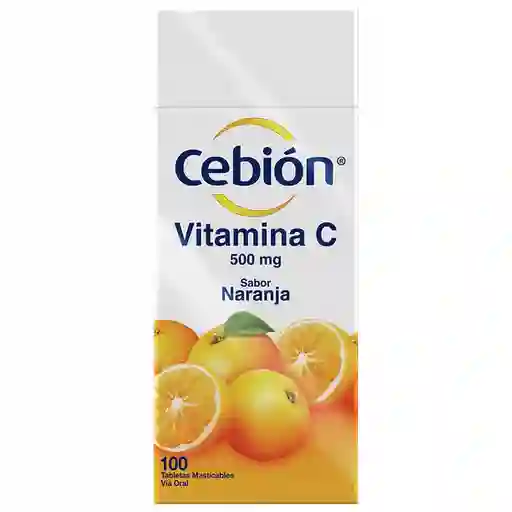 Cebión tabletas Masticables de Vitamina C sabor a Naranja con 100 unidades