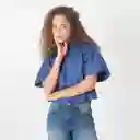 Blusa Cuello Camisero Manga Corta Azul Talla M 727525