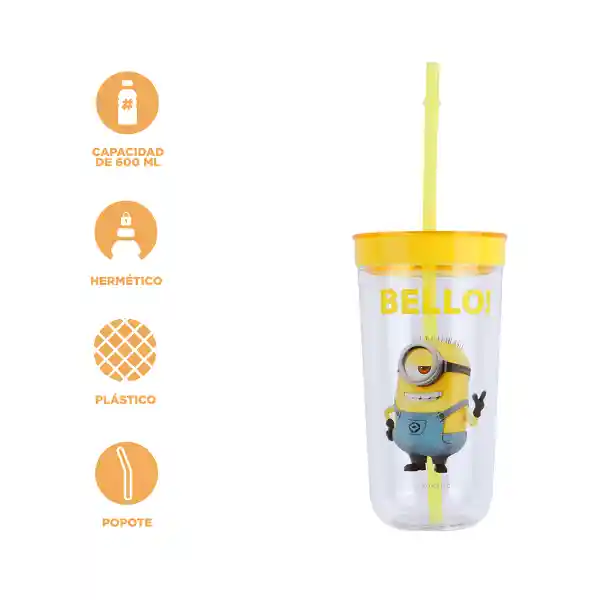 Vaso de Plástico Con Pitillo Amarillo Colección Minions Miniso