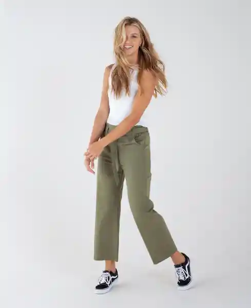 Pantalon Culotte Tiro Alto Violette Verde Militar S Mujer Naf Naf