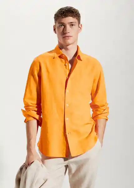 Camisa Calcuta Naranja Talla L Hombre Mango