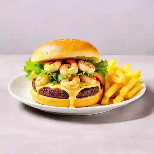 Hamburguesa pekin con camarones