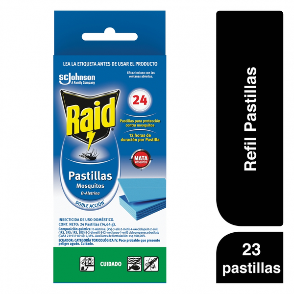 Repelente Raid en Pastilla para Mosquitos Pack de 24 38 g