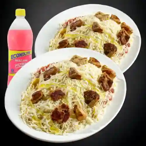 Promo: Salchipapa Mixta X2 + Litro