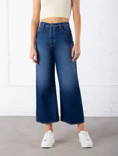 Jean Culotte Tiro Alto Azul Índigo Oscuro Talla 12 Mujer Naf Naf