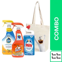 Combo Totebag Pato Gel Brisa Marina + Pledge+ Mr Músculo Naranja