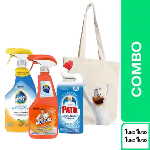Combo Totebag Pato Gel Brisa Marina + Pledge+ Mr Músculo Naranja