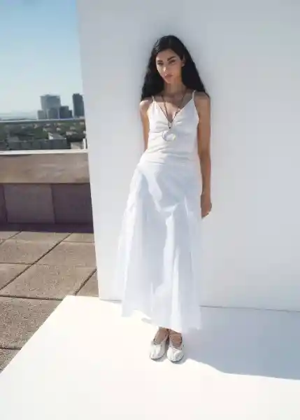 Falda Blanca Blanco Talla 38 Mujer Mango