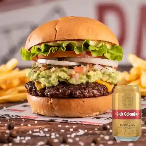 Combo Hamburguesa Res Guacamole + Club Cola Dorada Lata 330ml
