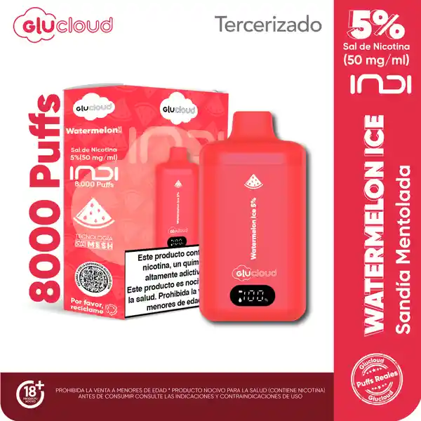 Glucloud Vape Watermelon Ice Indi / 8000 Puffs