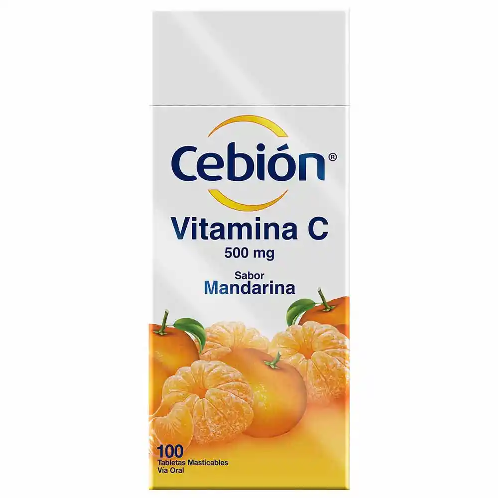 Cebión tabletas Masticables de Vitamina C sabor a Mandarina por 100 unidades