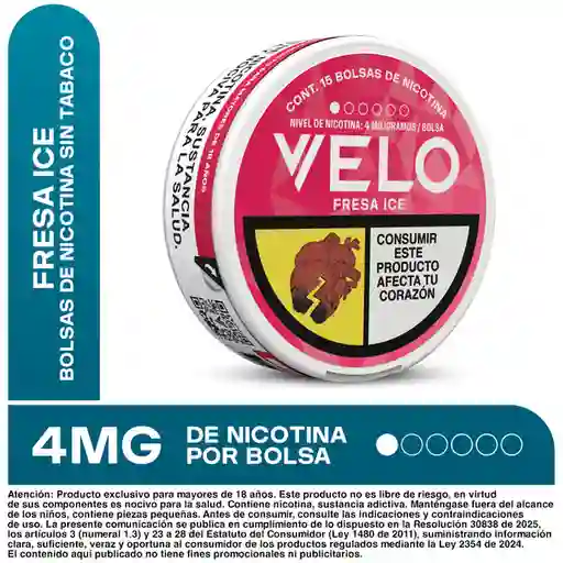 VELO Bolsas de Nicotina Fresa Ice 4MG