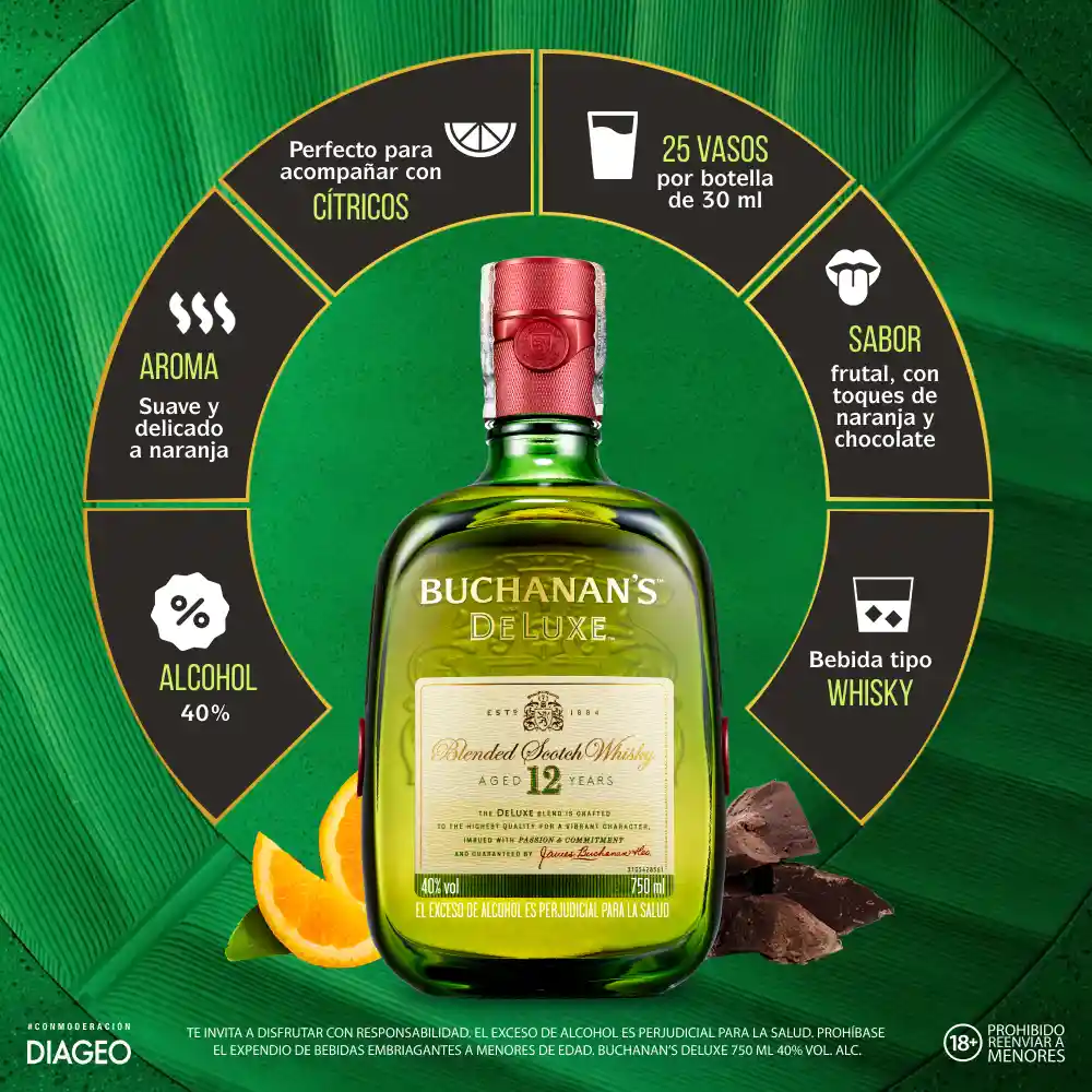 Buchanan's Deluxe whisky escocés 12 años 750 ml