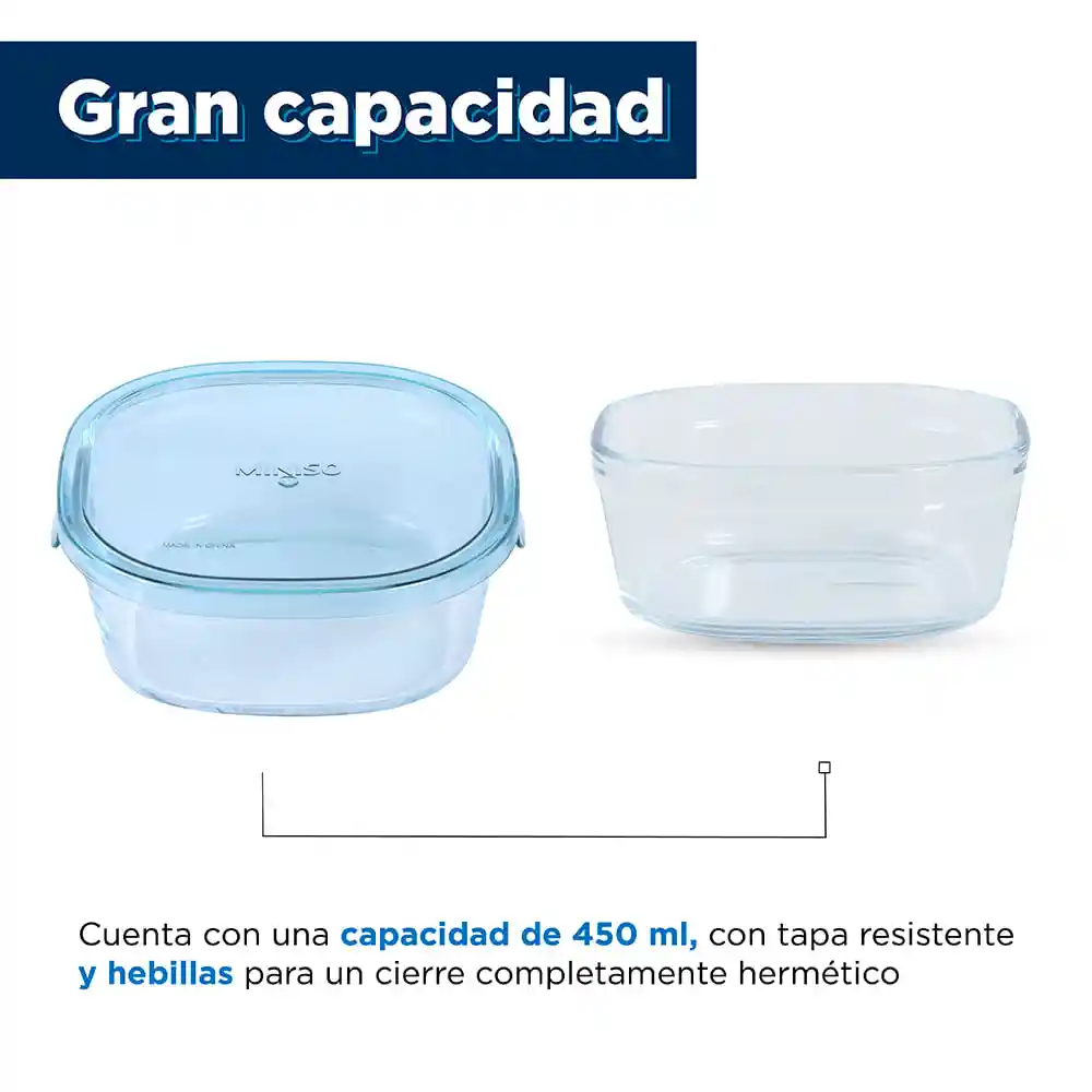 Contenedor Alimentos de Vidrio Resistente al Calor Azul Miniso