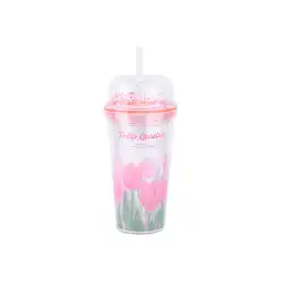 Vaso Plástico de Doble Pared Pitillo Tulip Garden 480 mL Miniso