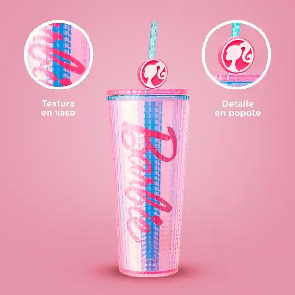 Vaso Plástico Doble Pared Con Pitillo Serie Barbie 775 mL Miniso