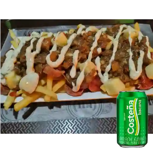 Combo Salchipapa Ropa Vieja + Cerveza Costeña Bacana
