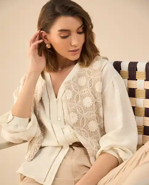 Camisa Cannoli Crudo Claro Talla S 612G020 Esprit
