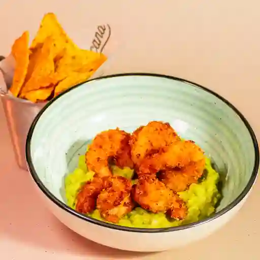 Guacamole con camarones apanados