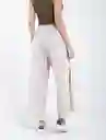 Pantalón Tira Amarrar Frente Crudo Beige Claro Talla M Mujer Naf Naf