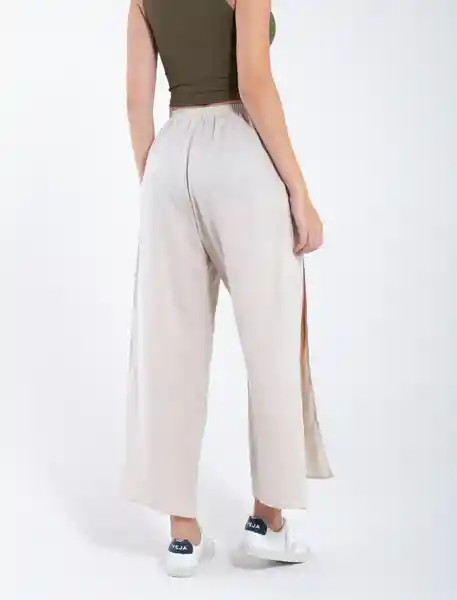 Pantalón Tira Amarrar Frente Crudo Beige Claro Talla M Mujer Naf Naf