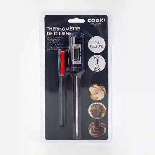 Termómetro Digital. Rango de Medición: 50 Grados a + 300 Grados Batería Incluida. Parada Automática Después de 10 Min. En Acero Inoxidable. Medidas 18 x 2 x 2  cm. Marca: Cuisy. Sku 201321