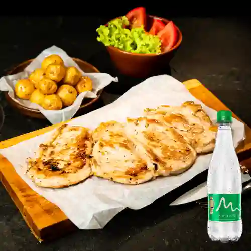 Combo Pollo a la Parilla 160 gr +Manantial C/gas 600ml