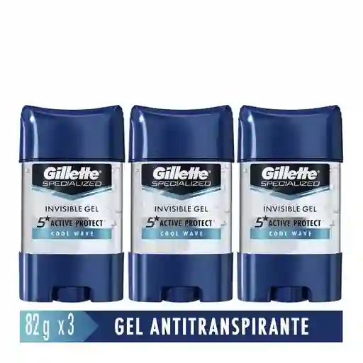 3Pack Gel Invisible Antitranspirante Gillette Specialized Cool Wave 82 g