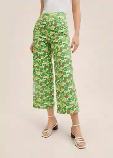 Pantalón Farrito Verde Talla 36 Mujer Mango