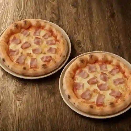 2 Pizza jamon y queso + 2 bebidas 250 ml