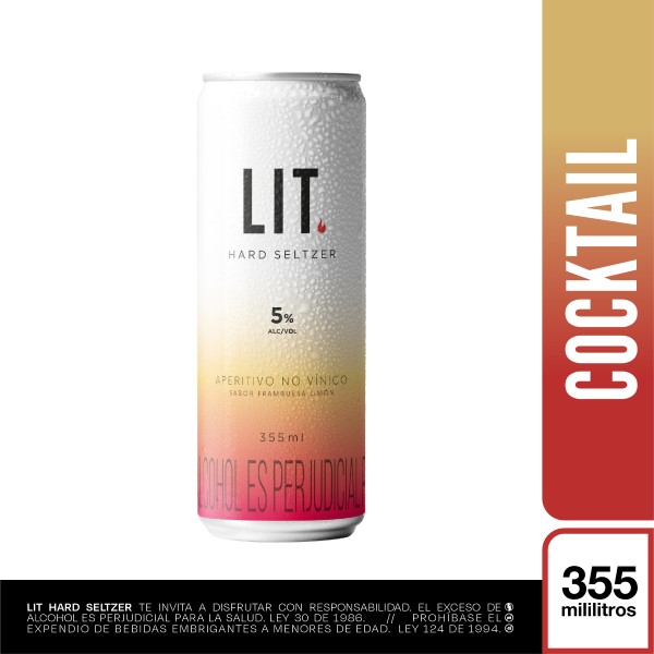 Lit Bebida Hard Seltzer Aperitivo Sabor Frambuesa y Limón 355 ml