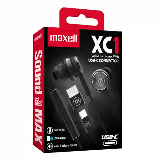 Maxell Audífonos con Cable Tipo C In Ear Negros