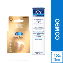 Combo Condon Durex Real Feel + Lubricante KY 100 g