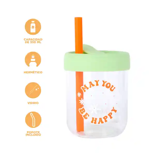 Vaso de Vidrio de Con Tapa de Silicona Verde Miniso