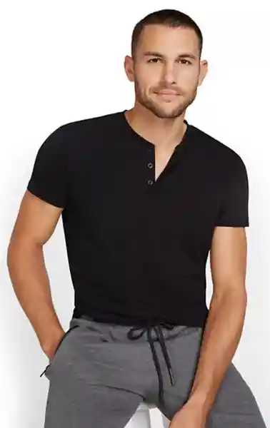 Cotton On Camiseta Casual Masculina Con 3 Botones Negra