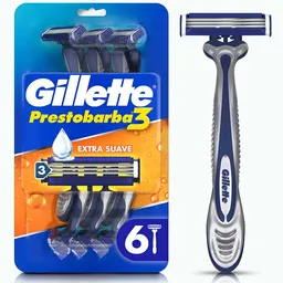 GILLETTE Prestobarba 3 Cuchilla de Afeitar Máquina de Afeitar Hombre Desechable Afeitado al Ras y Extra Suave 6 Uds