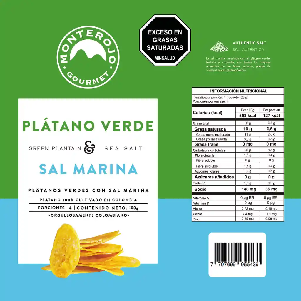 Monterojo Platanos Verdes Sal Marina 100gr