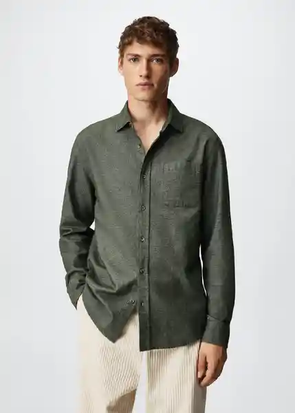 Camisa Twill Khaki Talla L Hombre Mango